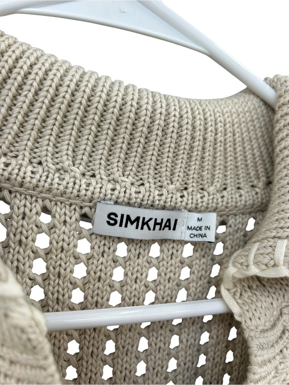SIMKHAI Beige Crochet Knit Sweater - Size Medium - 100% Cotton - Minimalist - Picture 3 of 11